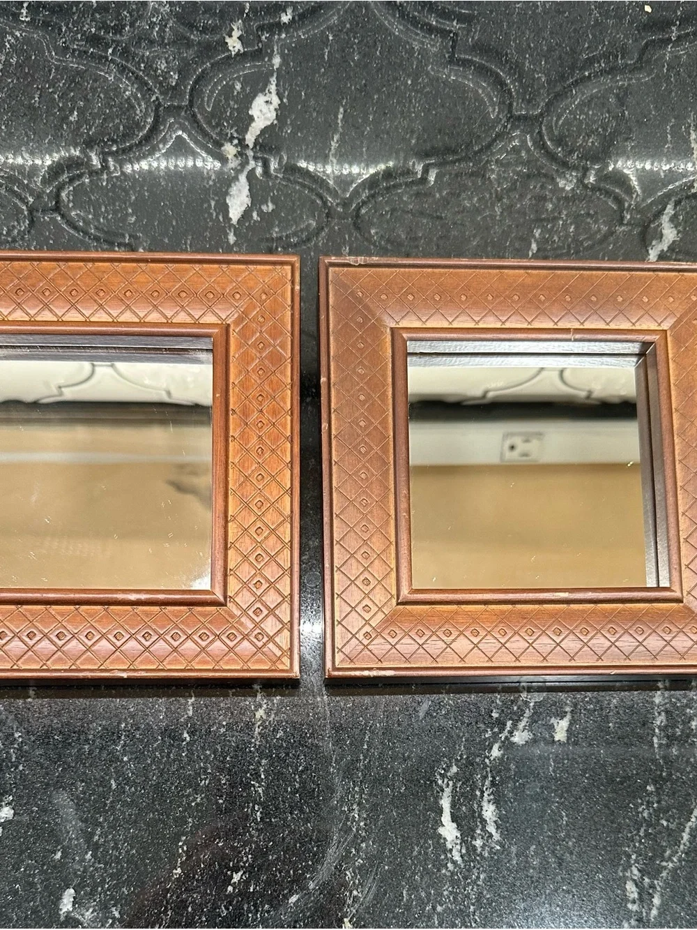 Thomasville Set of 2 Brown Embossed Square Wall Mirrors